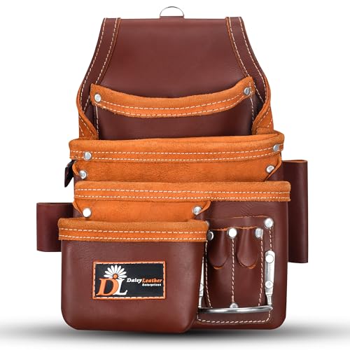 Daisy Leather Tool Bag Pro 505 Premium Leather Oil Tanned 13 Pockets with Speed Square Pocket Multi-Purpose Tool Organizer for Handyman Carpenter Electrician Construction Farmers X-Large… - color: Cherry