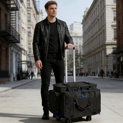 Large Rolling Dj Cable Bag with Detachable Dividers, Bottom Pad - color: Blue, style: Rolling Dj Cable Bag