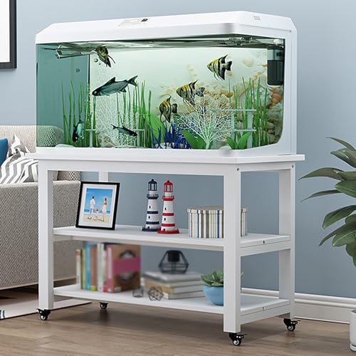 Multi-Tier Rolling Fish Tank Stand - Heavy-Duty Metal Frame, Rustic White Aquarium Storage Rack, 3-Tier Shelves, Perfect for Reptiles & Aquatic Pets, Mobile & Durable - color: A-style, size: 50x40x74cm/19.7x15.7x29in