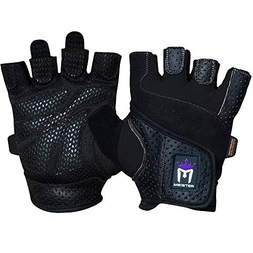 Meister Women's Fit Grip Weight Lifting Gloves w/Washable Amara Leather - color: Black, size: X-Small