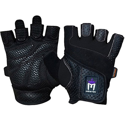 Meister Women's Fit Grip Weight Lifting Gloves w/Washable Amara Leather - color: Black, size: X-Small
