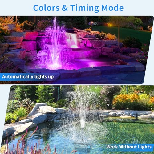 Pond Filter with LED Lights, RGB Pond Filter with 660GPH Pump Fountain Kit, Filter Box with RGB Auto-Cycle LED Lights & 3 Spray Modes for Outdoor Ponds Clean Clear and Build Water Features - style: 660GPH with Led Lights