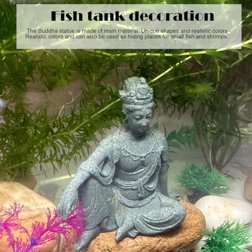 Fish Tank Buddha Statue Ornament,Zen Garden Aquarium Decor Kit with Artificial Plants,Meditating Statues for Underwater Landscaping,Sandstone-4.5" H