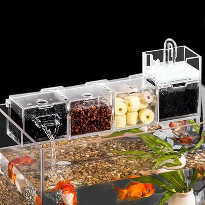Fish Tank Filter Box Aquarium Fish Tank External Filter Box, Hydroponics,Aquarium Hang On Filter Waterfall Increase Oxygen Water Purifier Aquarium Accessory for Restaurant Home (Transparent, 3 Grids)