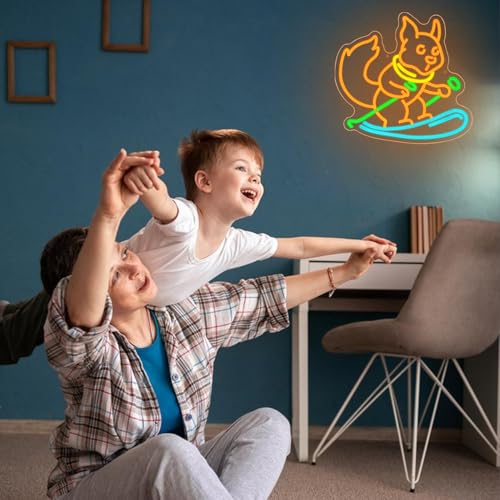 Squirrel Skiing Neon Sign for Wall Decor, Animal Snow Skiing Neon Signs Light, USB Powered Orange Squirrel Led Light Up Sign for Bedroom Pet Store Ski Area Decoration - style: Squirrel Skiing