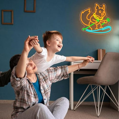 Squirrel Skiing Neon Sign for Wall Decor, Animal Snow Skiing Neon Signs Light, USB Powered Orange Squirrel Led Light Up Sign for Bedroom Pet Store Ski Area Decoration - style: Squirrel Skiing
