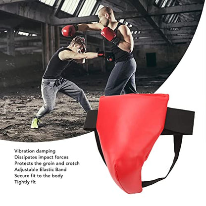 Boxing Groin Guard, Red Boxing Crotch Protector Jock Strap Supporter Adjustable Athletic Supporter Jock Strap Groin Protector Cup Men for Martial Arts for Boys Youth (M)