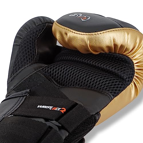 RIVAL Boxing RB10 Intelli-Shock Bag Gloves, Hook and Loop Closure - Ergonomic Fit, 1.25” of Closed Cell Foam for Intense Bag Use - color: Black/Gold, size: Small