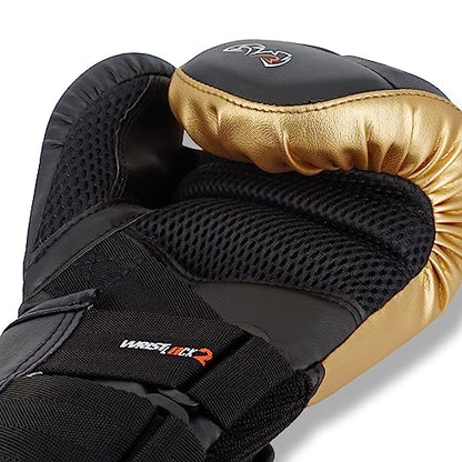 RIVAL Boxing RB10 Intelli-Shock Bag Gloves, Hook and Loop Closure - Ergonomic Fit, 1.25” of Closed Cell Foam for Intense Bag Use - color: Black/Gold, size: Small