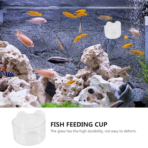 2pcs Aquarium Fish Food Feeder Cups with Suction Large and Small Acrylic Fish Feeding Containers for Chilled Bloodworm and Brine Shrimp for Aquarium Feeding