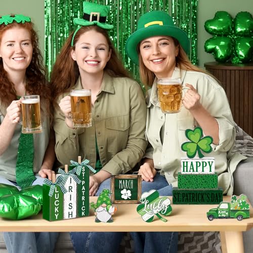 11 Pcs St. Patrick's Day Table Decorations Shamrocks Tiered Tray Home Decor Irish Centerpiece Decorative Wood Books Table Top Decor Clover Wooden Sign for Party Supplies - style: Shamrocks