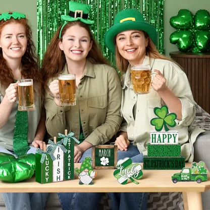 11 Pcs St. Patrick's Day Table Decorations Shamrocks Tiered Tray Home Decor Irish Centerpiece Decorative Wood Books Table Top Decor Clover Wooden Sign for Party Supplies - style: Shamrocks