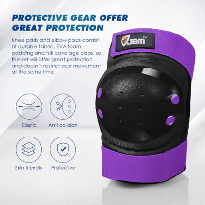 JBM Adult & Kid Knee Pads Elbow Pads and Wrist Guards for Roller Inline Skating Scootering Skateboarding - color: Purple, size: Large (12+ years)