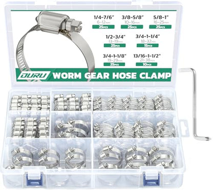150PCS Hose Clamps Stainless Steel Assortment Adjustable 1/4"-1-1/2"(6-38mm) Worm Gear Hose Clamp, Heavy Duty Metal Small Hose Clamps for Automotive, Pipe, Radiator Plumbing, Fuel Line - size: 150PCS KIT-HOSE CLAMP(1/4"-1-1/2")