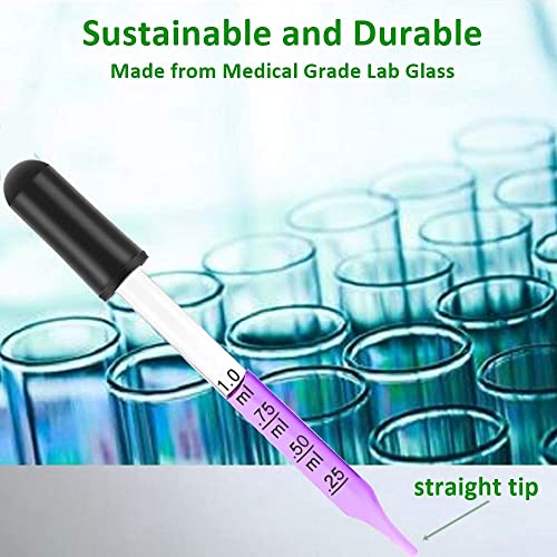 Pack of 4 Graduated 1ml, Glass Dropper with Black Suction Bulb, Medicine Eye Droppers 3" Straight Tip Calibrated for Essential Oils, Science Laboratory Medicine Art Liquid Plant Nutrients