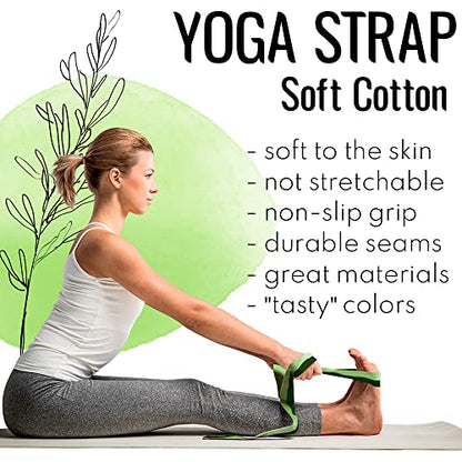 TECEUM 2 IN 1 Yoga & Mat Strap for Stretching – Cotton – 6/8/10 ft - color: Green Avocado, size: 10 ft