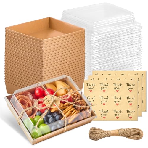 Charcuterie Boxes with Clear Lids, 50 Pack, 7 x 5 Inches, Brown | Disposable, Bakery Dessert Boxes, To Go Food Containers, For Pastries, Chocolate Covered Strawberries, Hot Cocoa Bombs - color: Brown