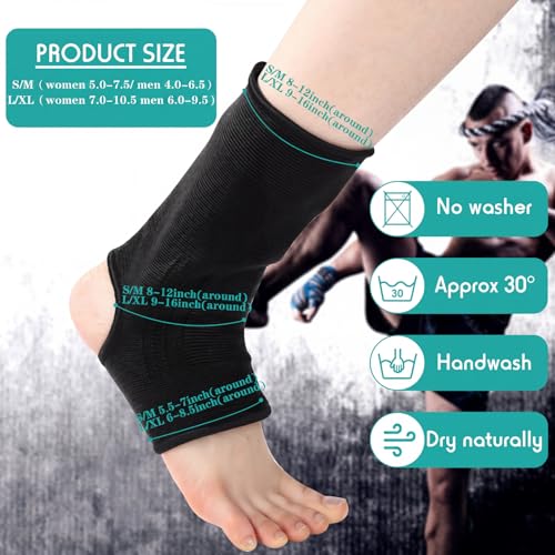 Geyoga 2 Pairs Muay Thai Ankle Support Compression, S - color: Black, size: S