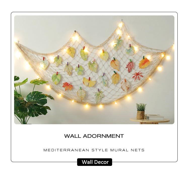 80"x40" Fish Net Decorations, Natural Cotton Fishing Net Decor Fishnet Rope Decoration for Under The Sea Hawaiian Pirate Ocean Beach Themed Party (1 Pack)