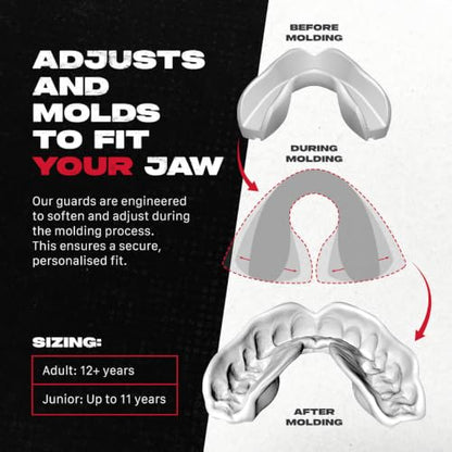 SAFEJAWZ Sports Mouth Guard Triple Layer Premium Protection with Shock-Cage | Adult 12+ Years, Black Mouthguard with Case, Easy Fit Remoldable, Anti Gag, Football, Boxing, Lacrosse, MMA, Contact Sports - color: Black