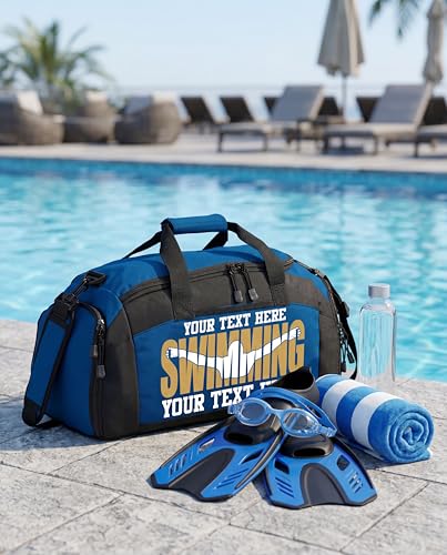 Personalized Swim Team Duffel Bag with Custom Name – Waterproof Swimming Gear Bag for Youth & Adults – Large Pool Bag with Shoe Compartment & Wet Pocket - color: Black, style: Swimming