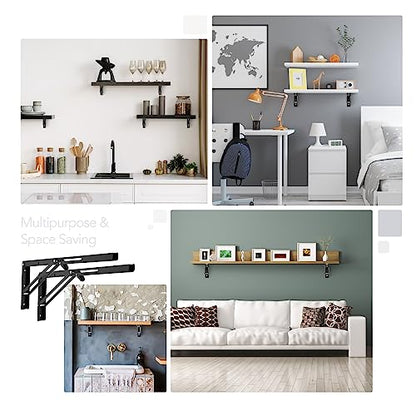 Ravinte -2 Pack 20 Inch Folding Shelf Brackets – Matte Black, Heavy Duty Collapsible Brackets for Tables and Benches – Space-Saving Design - size: 20 Inch