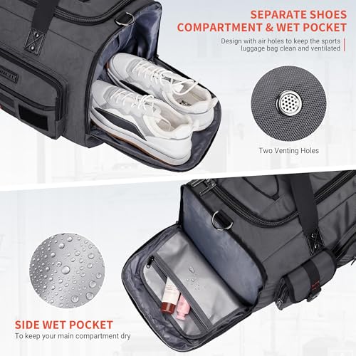 WITZMAN Duffle Bag for Men 3 in 1 Convertible 45L Nylon Gym Travel Backpack | Multi-pockets with Shoe Compartment and Dry-wet Pocket, One Duffel Bag for Sports, Weekender, Overnight, B693 Silvery Grey - color: Silvery Grey