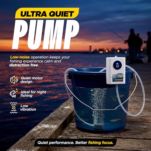 Beyond Fishing Mini Bait Pump with Fish Aerator – Portable Bait Bubbler, Rechargeable USB-C Compact Bubbler Pump for Live Bait