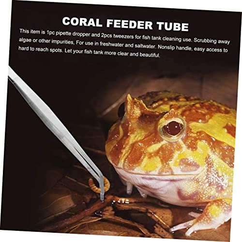 3pcs Aquarium Cleaning Tools Fish Tank Pipette Straight Curved Tweezers and Gravel Vacuum for Cleaning and Fish Feeding