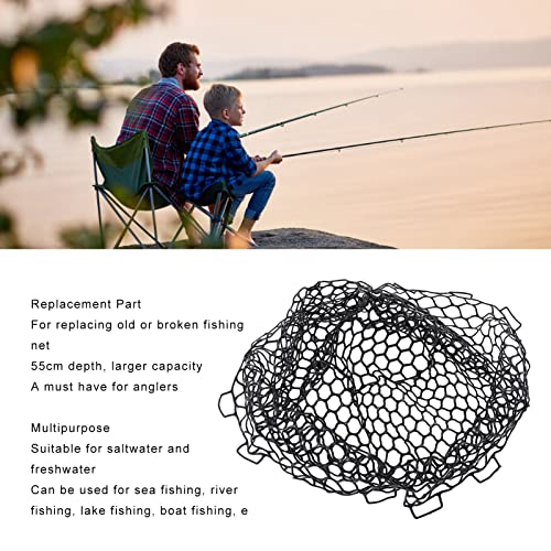 Fishing Net, Black Rubber Flexible Fishing Landing Netting Mesh Multipurpose Lightness Foldable Fishing Replacement Net for Angler Freshwater Saltwater