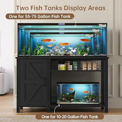 55-75 Gallon Aquarium Stand Farmhouse Fish Tank Stand with Power Outlet Heavy Duty Tank Stand with Adjustable Shelf for Fish Tank, Turtle Tank, Reptile Terrarium, 1000LBS Capacity, Black
