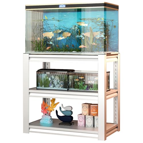34"W Multipurpose Heavy Duty Metal Aquarium Stand with Adjustable Shelf, 3-Tier Adjustable Reptile Tank Stand, Fish Tank Rack with Protective Foot Pads, Open Back Storage Shelf for Office,Living Rooms