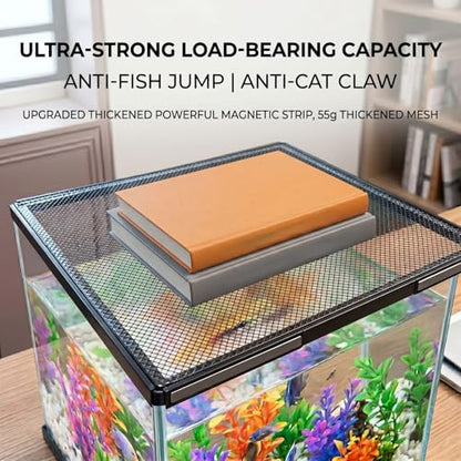 Magnetic Aquarium Screen Cover Fish Tank Anti-Jump Net 50D High-Tenacity Soft Mesh Top and Side Installation Fish-Friendly Barrier with Handle for Easy Feeding (9/16" * 9/16") - size: 5 7/8" * 5 7/8"