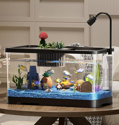 TaLcuS Acrylic Aquarium with LED Light, Rectangular Aquarium with Filter and Oxygen Supply, Gold Fish Tank Starter Kit, Clear Silent Aquarium(Black,52.7 * 29.3 * 28cm)