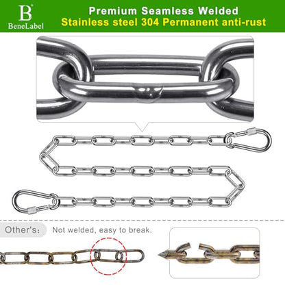 2Pcs 45" (3.75 ft) 304 Stainless Steel Hanging Chains with 4 Carabiners - color: Silver, size: 45"