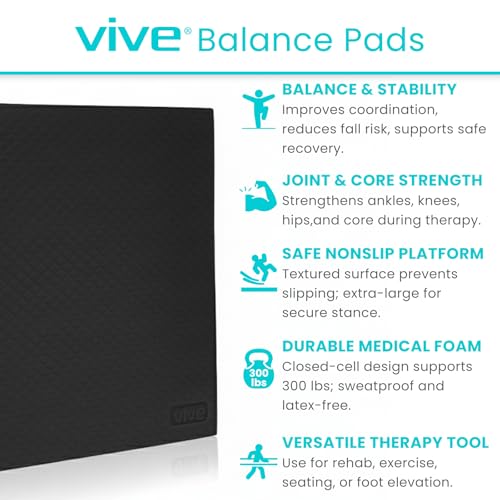 Vive Balance Pad - Foam Large Yoga Mat Trainer for Physical Therapy - color: Midnight Black