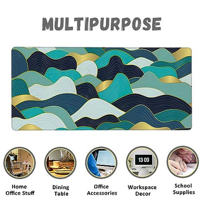 Large Mouse Pad Gold Line Wave Extended Gaming Mouse Pad Desk Mat Stitched Edges Mousepad Non-Slip Rubber Base Keyboard Pad for Laptop Computer PC 35.4 x 15.7 inches - color: Gold Line Wave