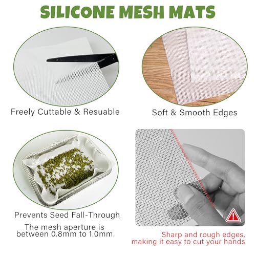 2 Pack Stainless Steel Seed Sprouter Trays, 2-Tier Soil-Free Microgreens Growing Kit, Rust-Free Sprouting Tray with Mesh Pads for Sprouts Beans Alfalfa Wheatgrass (10.6" x 7.9" x 1.9")