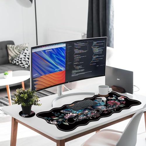 Large Gaming Mouse Pad, Keyboard Wrist Rest Pad & Wrist Support Mousepad Set, Stitched Edge, Extended, Non-Slip Base, Memory Foam Desk Mat for Office, Home,Aesthetics Floar Butterfly Moon - color: Aesthetics Floar Butterfly Moon