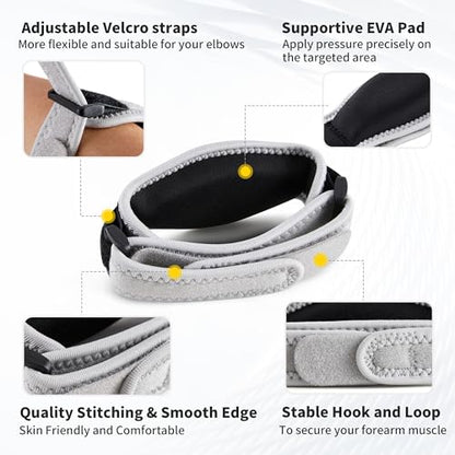 CAMBIVO 2 Pack Tennis Elbow Brace Strap for Tendonitis, Light Gray - color: Light Gray, size: 2 Count (Pack of 1)