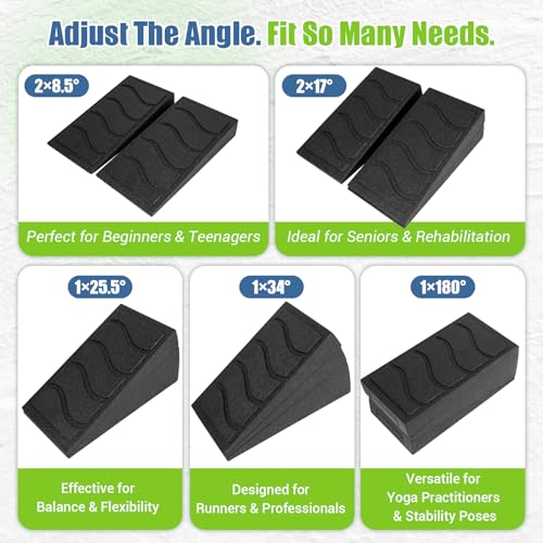 ODCPN Squat Wedge Block, 5 Adjustable Angles Slant Board for Calf Stretching with Stretching Strap & Poster, 520 LBS Heel Elevated Squat Wedge Capacity for Yoga, Ankle Physical Therapy & Mobility