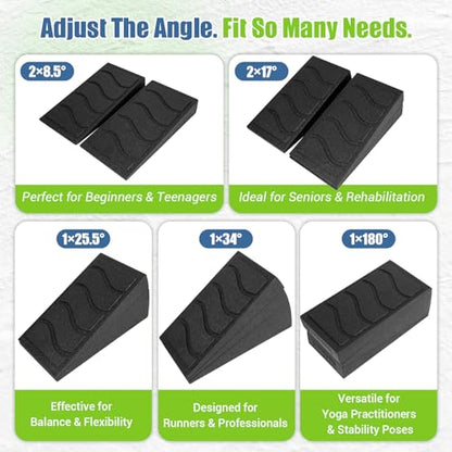 ODCPN Squat Wedge Block, 5 Adjustable Angles Slant Board for Calf Stretching with Stretching Strap & Poster, 520 LBS Heel Elevated Squat Wedge Capacity for Yoga, Ankle Physical Therapy & Mobility