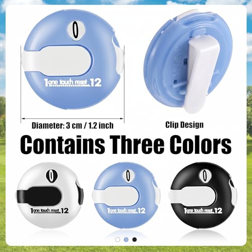3 Pcs Golf Stroke Counter 1.2" Clip - color: black, white, light blue