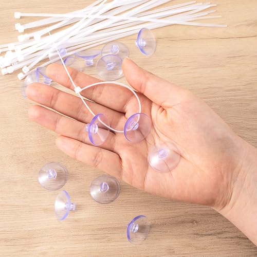 30 Pcs Aquarium Suction Cups with 50 Pcs Zip Ties, Suction Cup for Fish Tank Plants Binding Moss Shrimp Nest Landscape Fixation, Utility Sucker Pad Without Hooks for Kitchen Hanging(3.5cm)