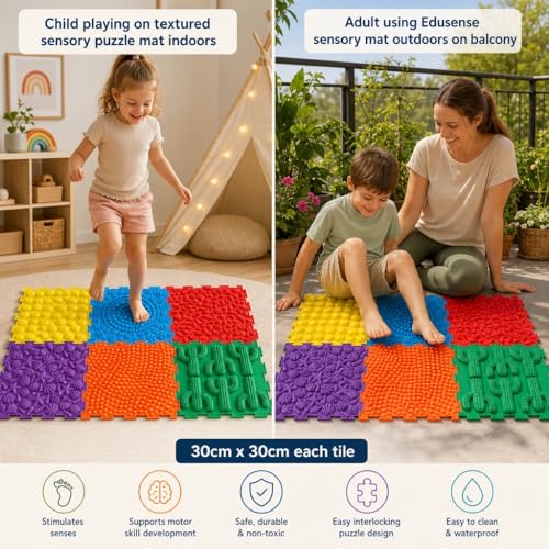 edusense TPU Sensory Floor Mats - Textured Tactile Tiles for Kids - color: Classical