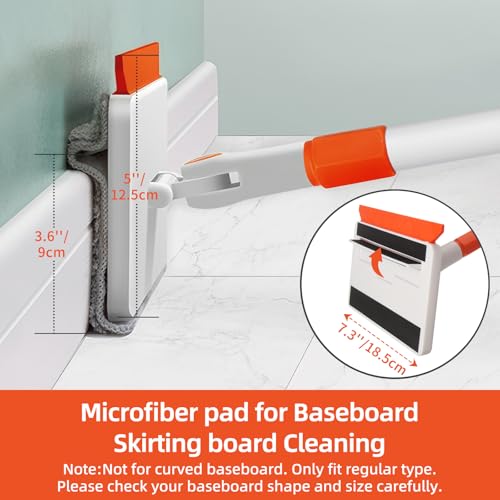 Baseboard Cleaner Tool with Handle, Extendable Long Handle Baseboard Cleaning Duster with Reusable Pads for Floorboard, Ceiling Fan Blade Cleaner Duster (Gray) - color: Gray