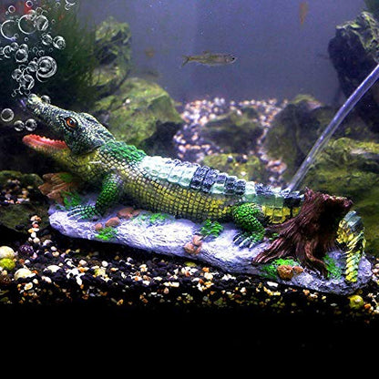 SLOCME Aquarium Alligator Air Bubbler Decorations - Aerating Action Crocodile Ornament, Oxygen Bubble Resin Crafts for Aquarium Fish Tank Decor
