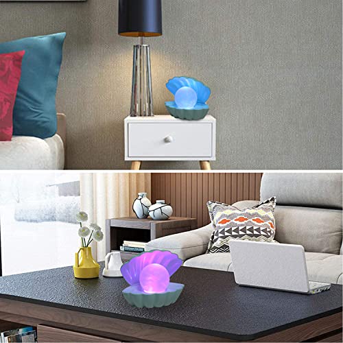 Shell Pearl Beach Themed Night Light, RGB 8 Colors Changing Mood Shell Pearl Lamps, Bedside LED Clamshell Portable Night Lights for Bar (Green) - color: Green