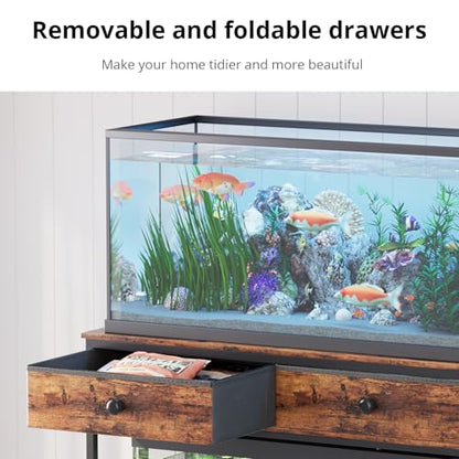 VOWNER 40 Gallon Aquarium Stand with Power Outlet, Metal Frame Fish Tank Stand with Cabinet Storage, Double Turtle Reptile Terrariums Tank Stand, 39.4" L*18.9" W Tabletop, 660LBS Capacity, Brown