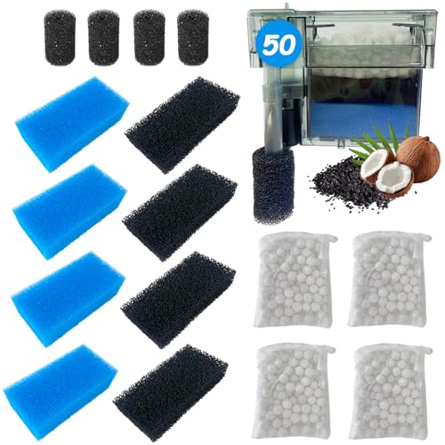 SHIGATSU 4 Set Replacement Aquarium Maintenance Kit for AquaClear 50 Power Filter, Includes Aquarium Foam Insert, Carbon Sponge, Bio Media and Pre-Filter Sponge